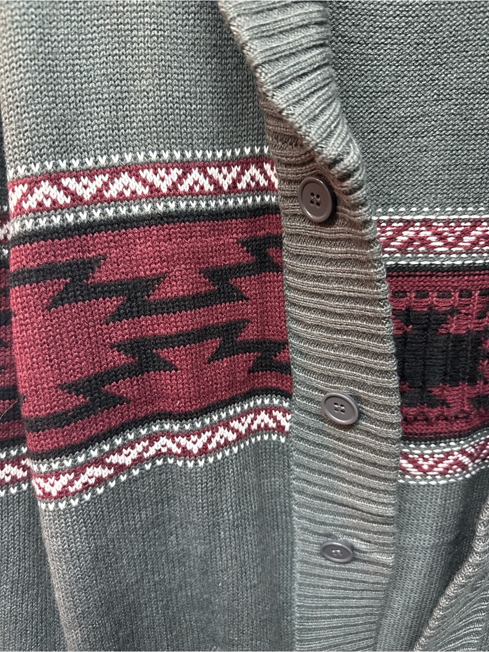 Carbon Shawl Collar Cardigan Sweater - Charcoal with Burgundy Stripe - Picture 2 of 5
